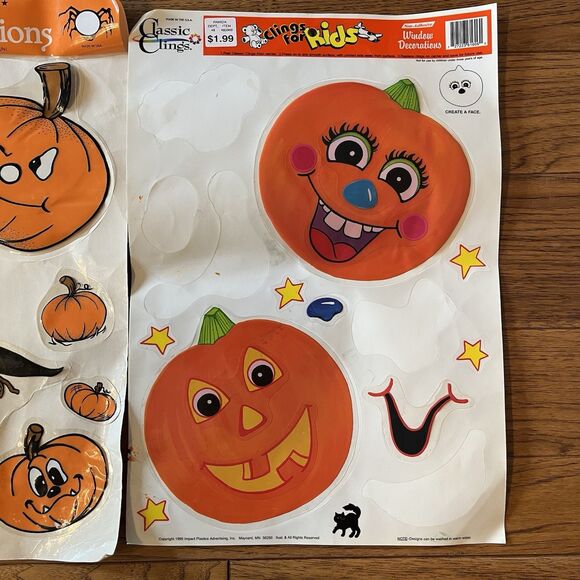 Vintage Halloween Window Cling Sets Cute Pumpkin Jack O Lanterns - Picture 3 of 4